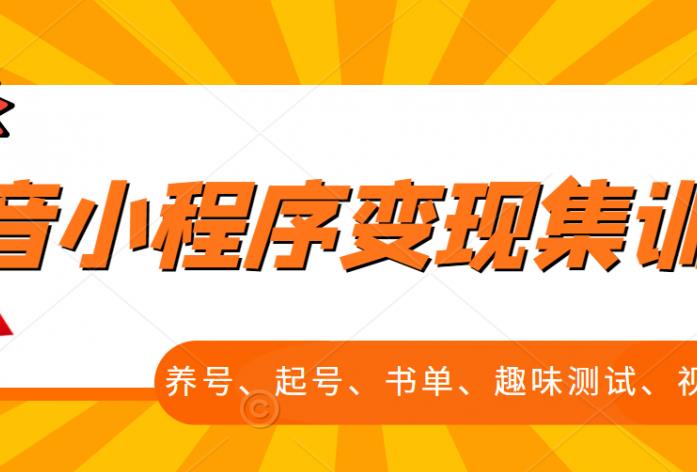 抖音小程序变现集训课，养号、起号、书单、趣味测试、视频剪辑，全套流程-全网项目资源网