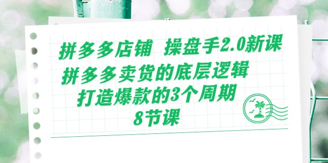 拼多多店铺操盘手2.0新课，拼多多卖货的底层逻辑，打造爆款的3个周期（8节）-全网项目资源网